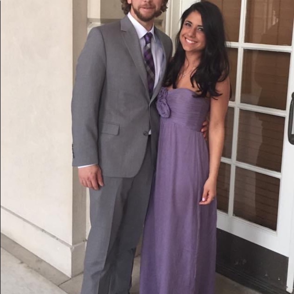 Amsale bridesmaid dress, soft purple.